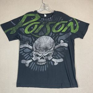 Poison‎ Band T-Shirt Mens Large Gray Graphic Print Rock Glam Metal 80s 90s